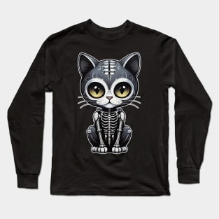 Black Skeleton Cat 2 Long Sleeve T-Shirt